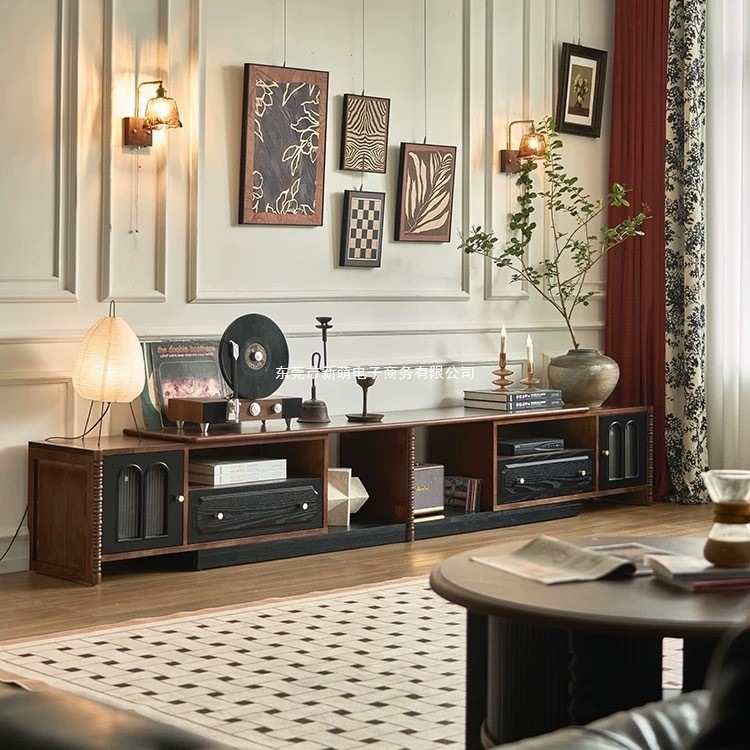 French Retro Solid Wood Retractable Tv Cabinet Household Small Apartment Floor-Standing Storage Cabinet Storage Cabinet 2025 New Style