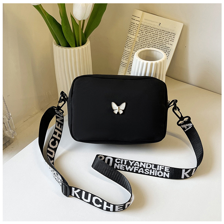 wholesale elegant butterfly simple small bag women's nylon cloth wide shoulder strap underarm bag casual shoulder solid color crossbody bag undefined