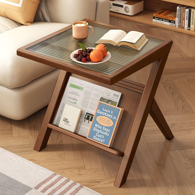 Mesa lateral del sofá, mesa de centro pequeña de vidrio, mesa pequeña de madera maciza, mesa lateral de cama, estante, mesa cuadrada pequeña, mesa lateral pequeña de estilo japonés