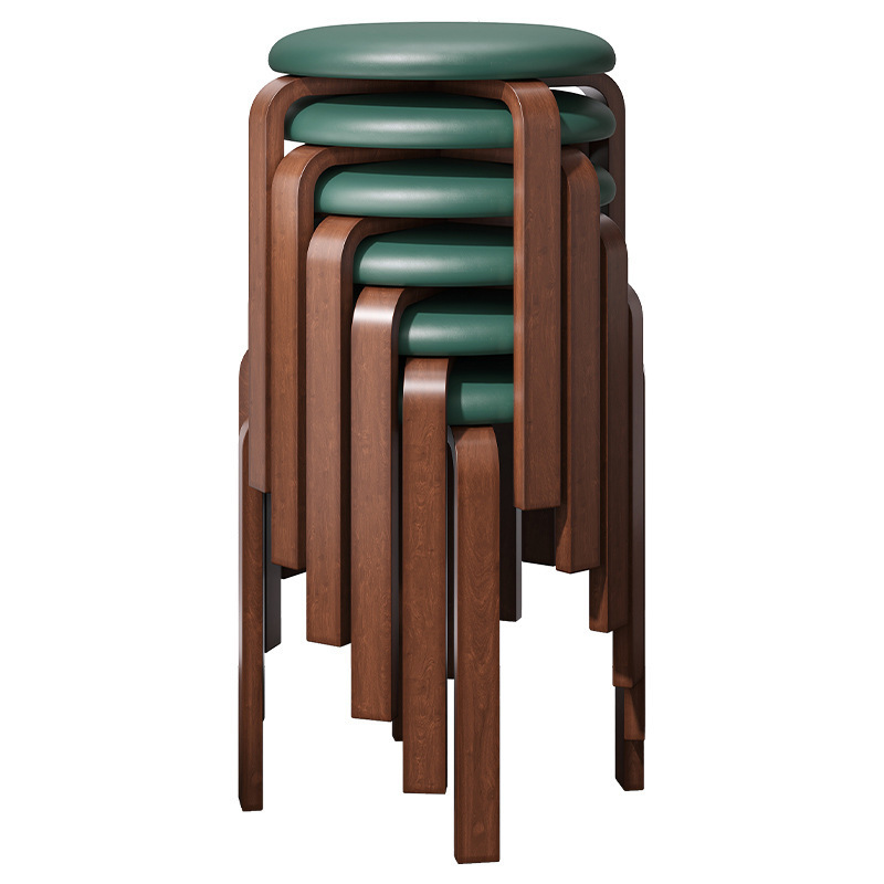 Taburete de madera maciza para uso doméstico, taburete de comedor de paquete suave, banco de tela, taburete redondo de sala de estar moderno simple, silla de comedor, taburete bajo pequeño