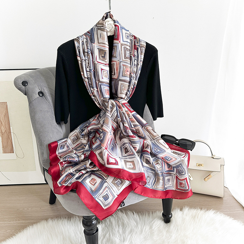 Estilo coreano estilo geométrico bufanda de seda de alta calidad falda exterior femenina a juego chal de decoración de moda bufanda de regalo para madre