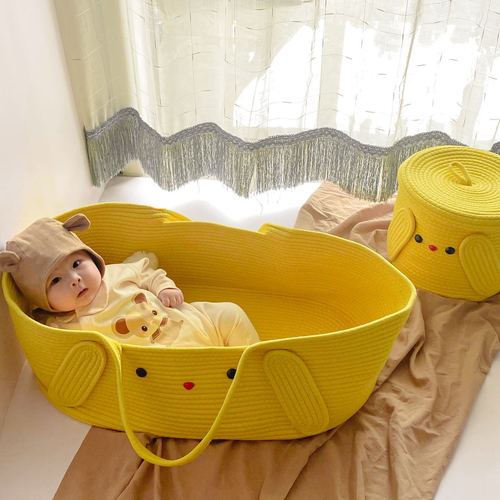 ins Nordic style baby basket portable pure cotton woven baby bassinet portable crib for outings