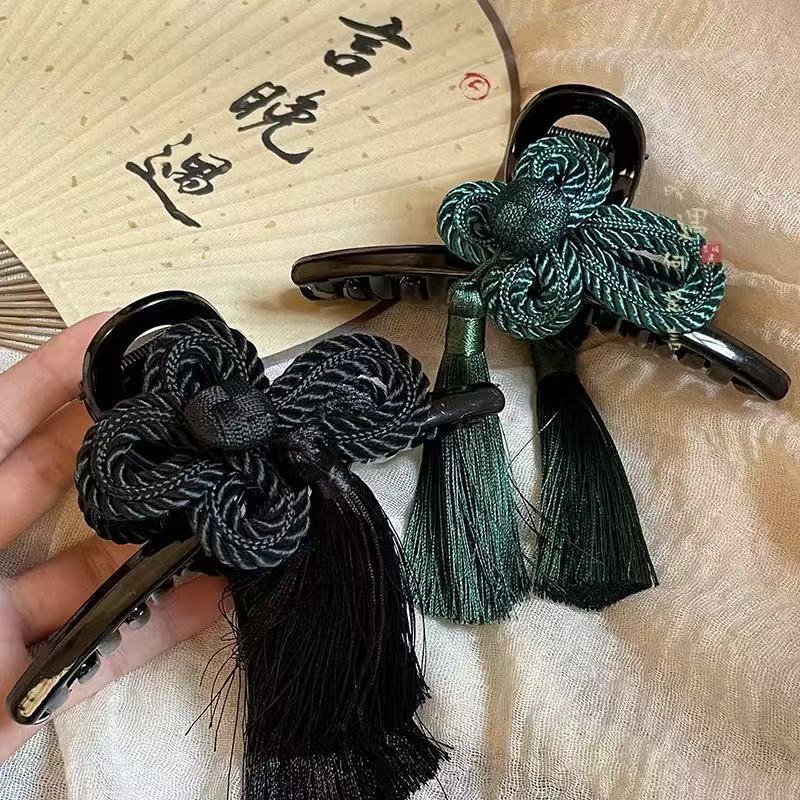 ［如梦令］新中式流苏头发抓夹女国风复古鲨鱼夹汉服古风发夹发饰|undefined