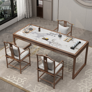 Ft North Wax Wood New Chinese Style Solid Wood Tea Table Home Small Tea Table Modern Simple Rock Board Balcony Tea Table and Chair Set