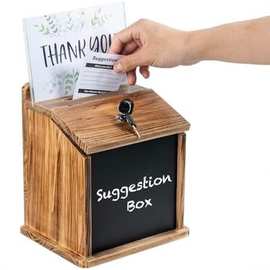 跨境带锁木质复古壁挂式信箱爱心捐赠投票盒带黑板木质筹款盒批发