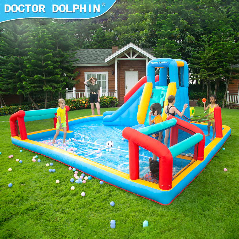 Doctorado en delfines | Castillo inflable para interiores, pequeño castillo inflable acuático para niños, tobogán inflable y trampolín combinados para el hogar