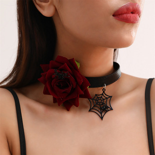 NZ2993 Cross-border European and American Rose Collar New Halloween Necklace Women's Jewelry Dark Sexy Flower Necklace