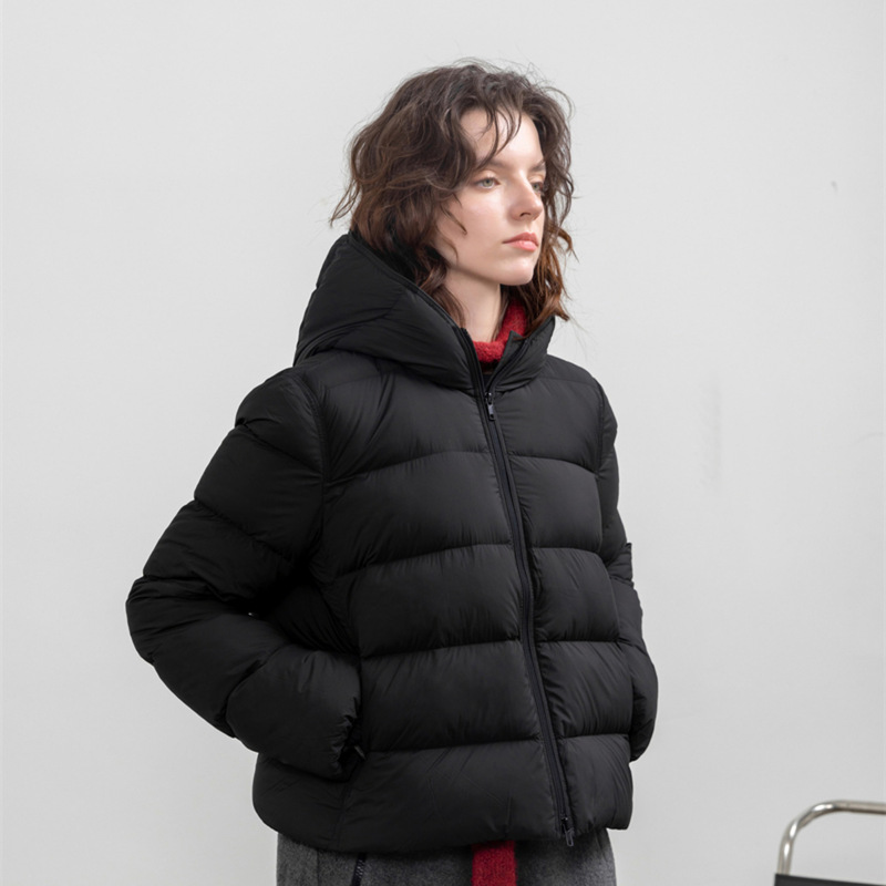 High-End 90 White Duck down Hooded Fishbone Rib down Jacket Women's Short 2025 Winter Fashion Slim Jacket Trend