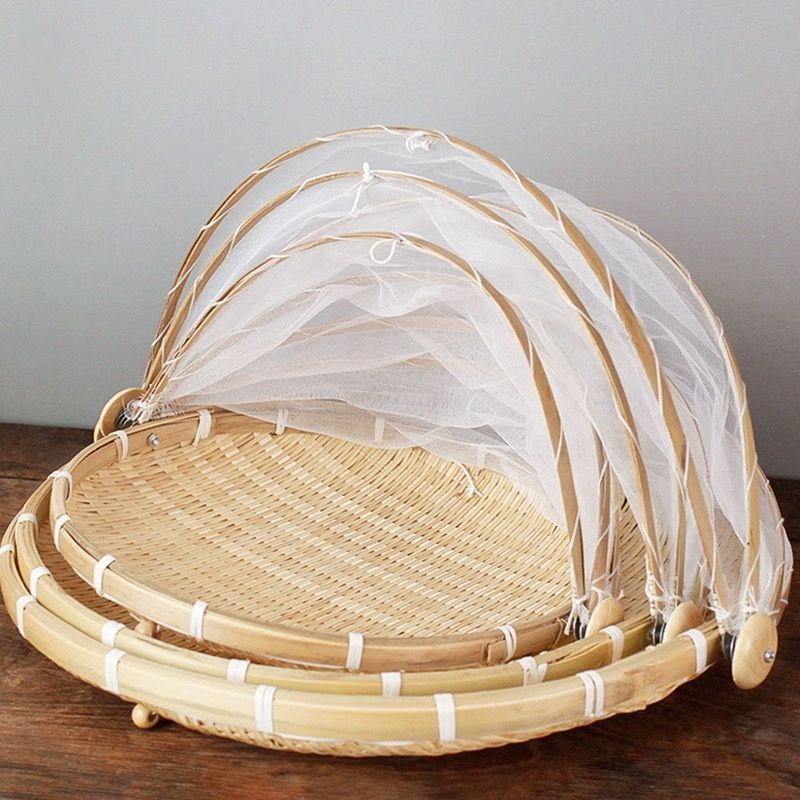 Cesta Cubierta de Bambú con Malla Anti-insectos para Alimentos y Mesa