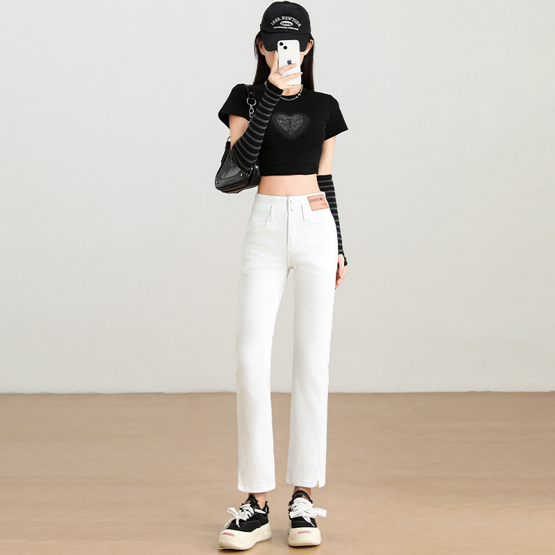 White High-Waisted Straight-Leg Jeans for Women, Spring/Autumn 2026 New Slim-Fit Cropped Pants for Petite Figures
