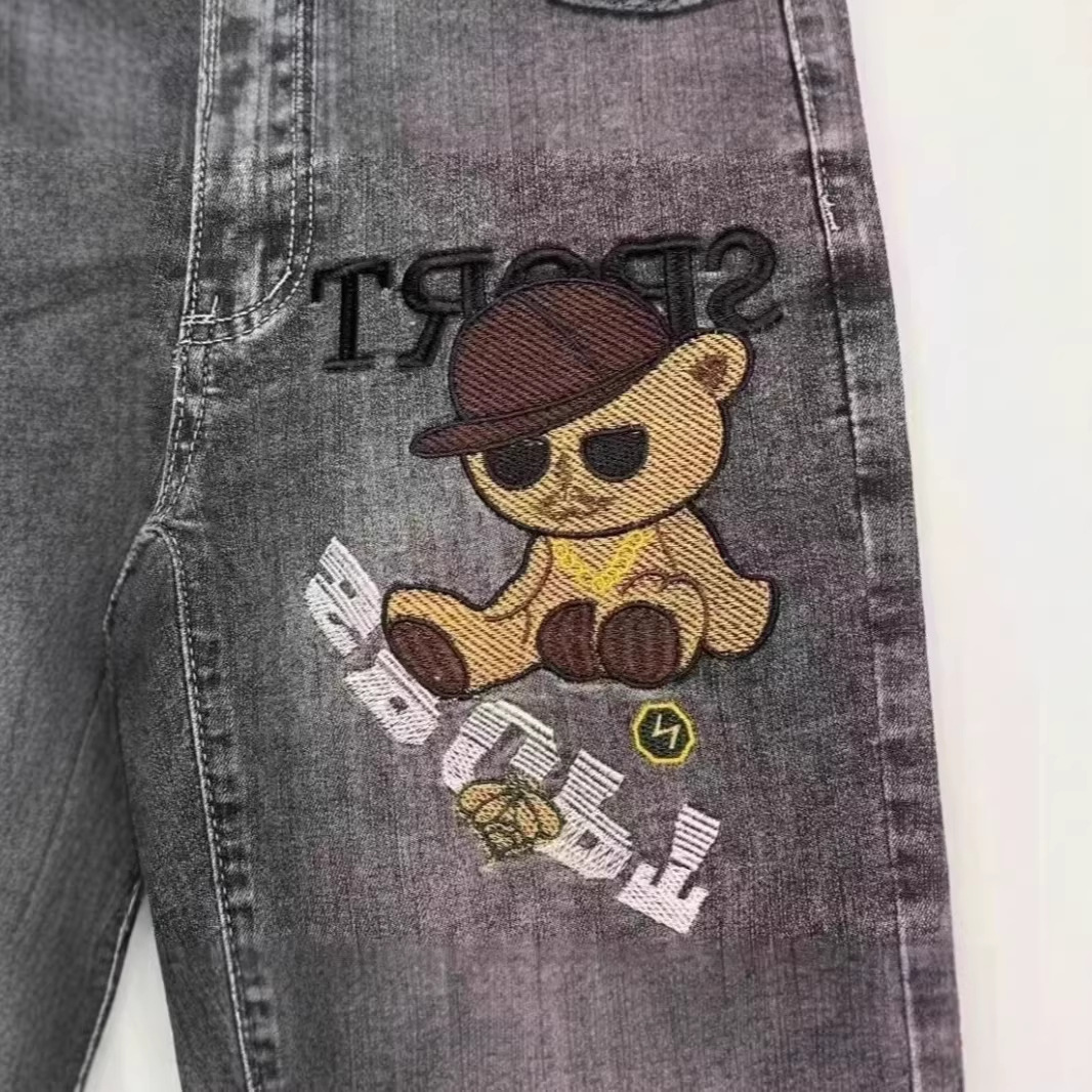 Men's Embroidered Denim Shorts Trendy Loose Straight Leg Casual Distressed Five Point Pants Mid Length Thin Summer Wear_mkmklike.com