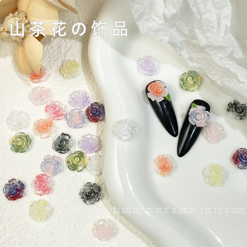 Nail 10mm nail art halo diy jewelry accessories rose resin two-color jewelry accessories three-dimensional camellia Nail 10mm nail art halo diy jewelry accessories rose resin two-color jewelry accessories three-dimensional camellia