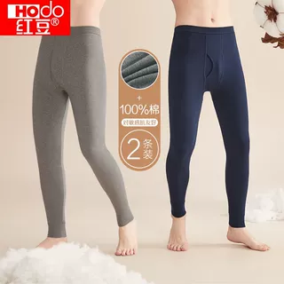 红豆【柔暖100%棉】2条纯棉秋裤男打底棉毛裤薄款中腰男士保暖裤