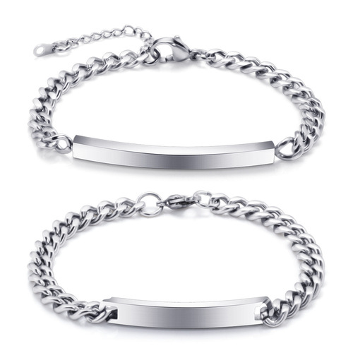 Light plate long strip with engraving laser titanium steel stainless steel men and women couple bracelet Wish Amazon wholesale hot sale