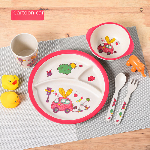 Cute cartoon children's bamboo fiber tableware eco-friendly children's eating baby food dinner plate kindergarten breakfast soup bowl