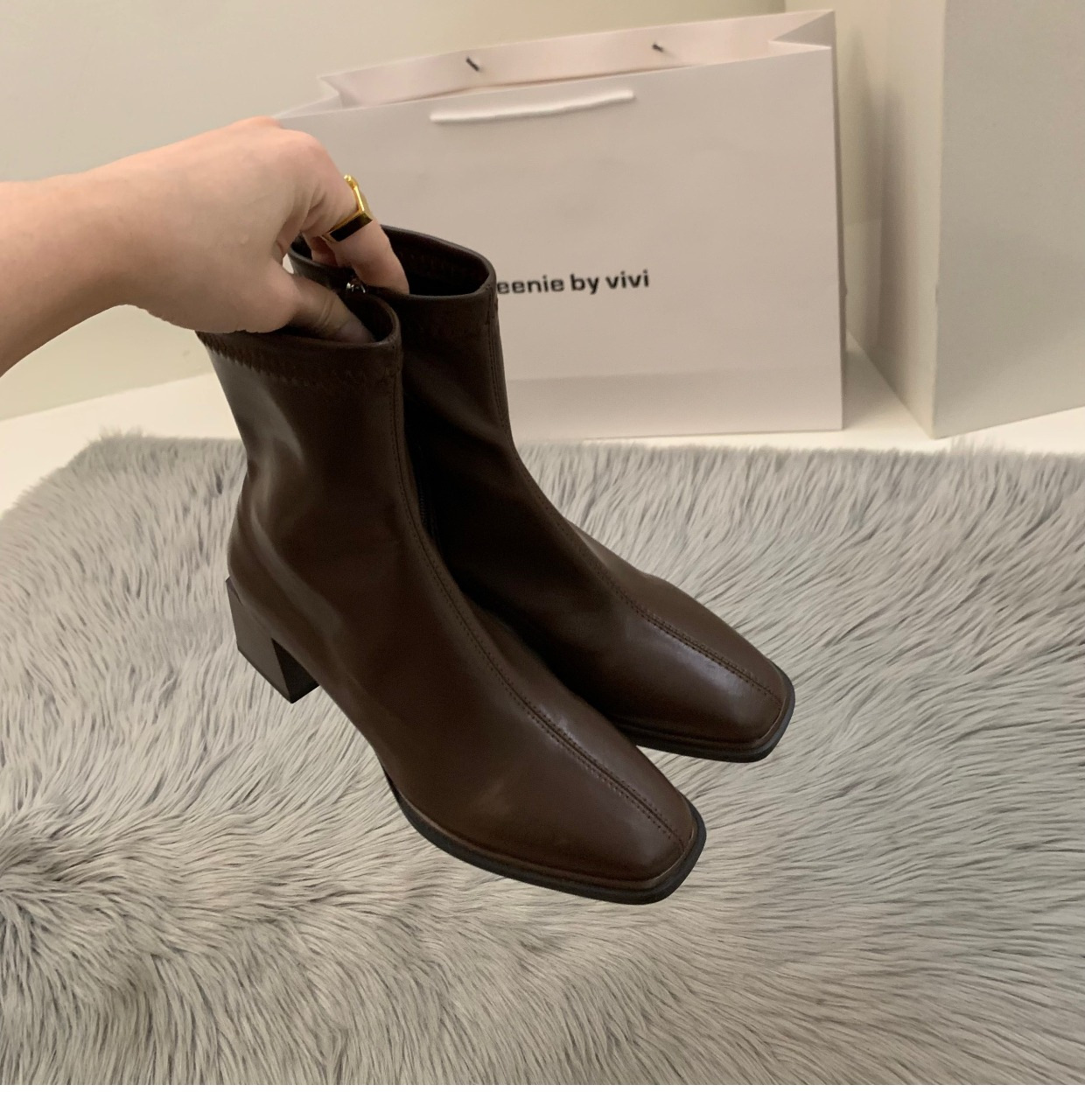 ShoeVault High Heel White Martin Short French Style Ankle Spring Summer Fleece-Lined New Slim Women's Boots_vogvips.com