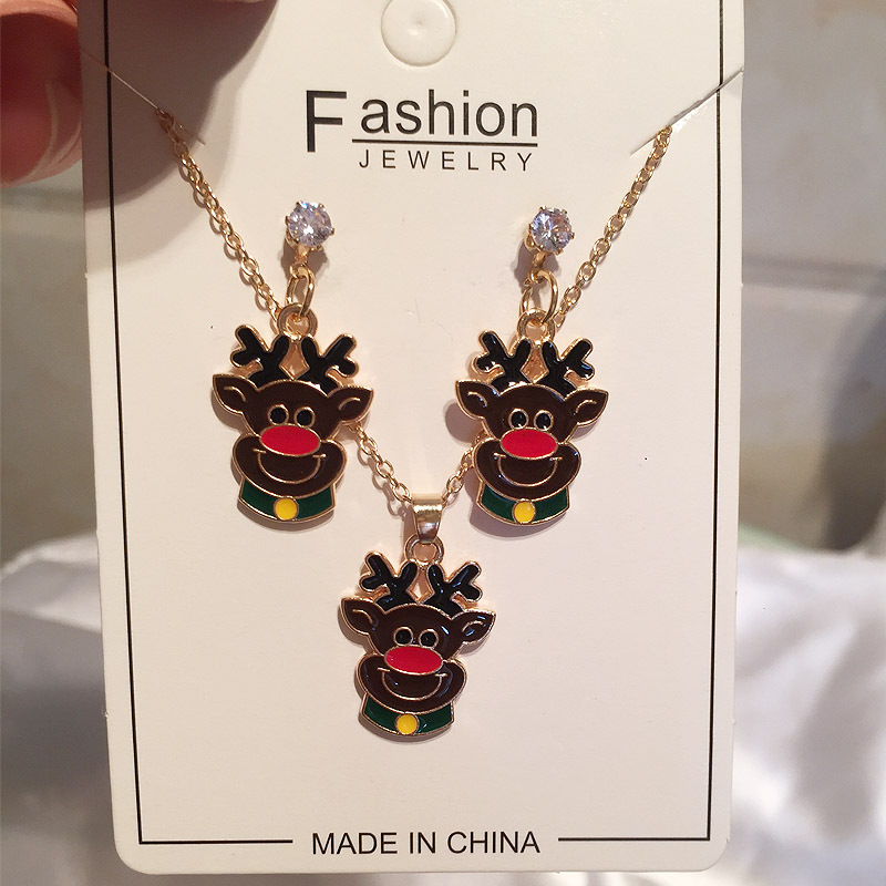 12g Weight Jewelry Set Classification Earrings + Necklace Quantity Holiday, Daily Occasion Alloy Material Christmas Festival Santa Claus Pattern Women's Gender Enamel, Flakes Design Cute, Simple Style Style Cute Simple Style Santa Claus Alloy Enamel Flakes Christmas Women's Jewelry Set 11