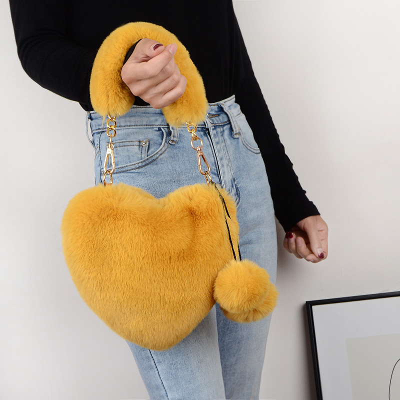 Women's Bags online celebrity fashion plush love heart bag female handbag crossbody shoulder autumn and winter plush peach heart bag_voghion.com