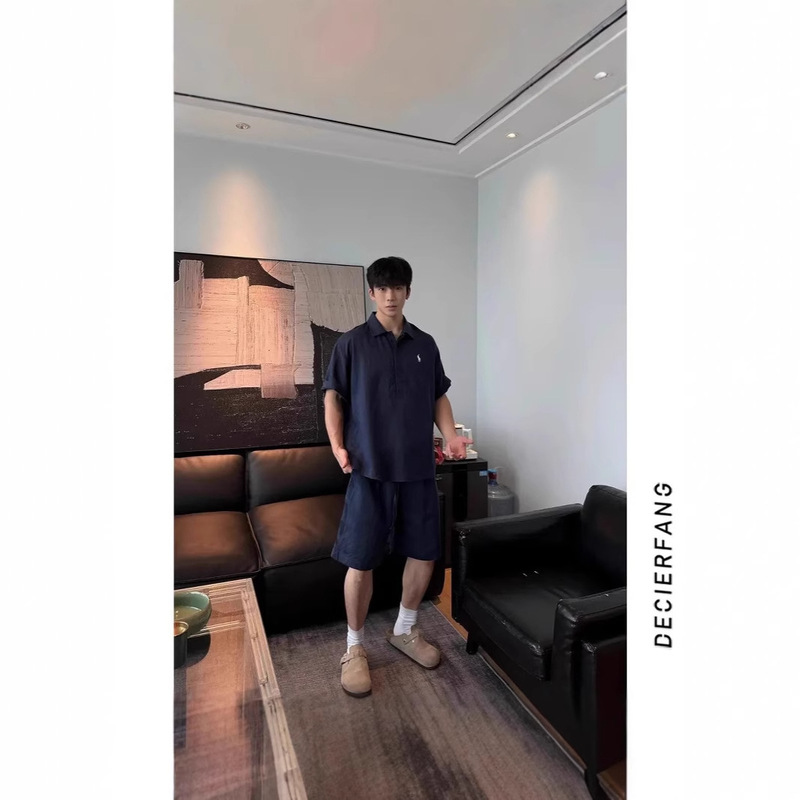 [Linen Suit] 25 Summer Old Money Style Small Label Minimalist Tencel Linen Polo Shirt Short Sleeve Shorts Suit for Men