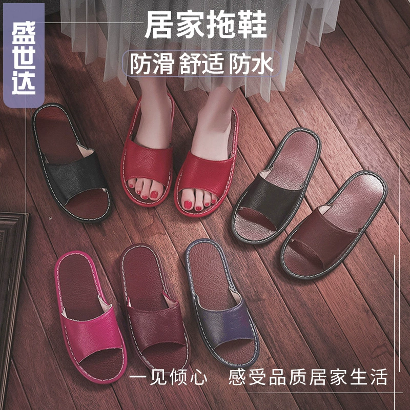 Трансграничные домашние напольные кожаные тапочки для мужчин и женщин, летние домашние мягкие уличные сандалии и тапочки на толстой подошве для пар, модные