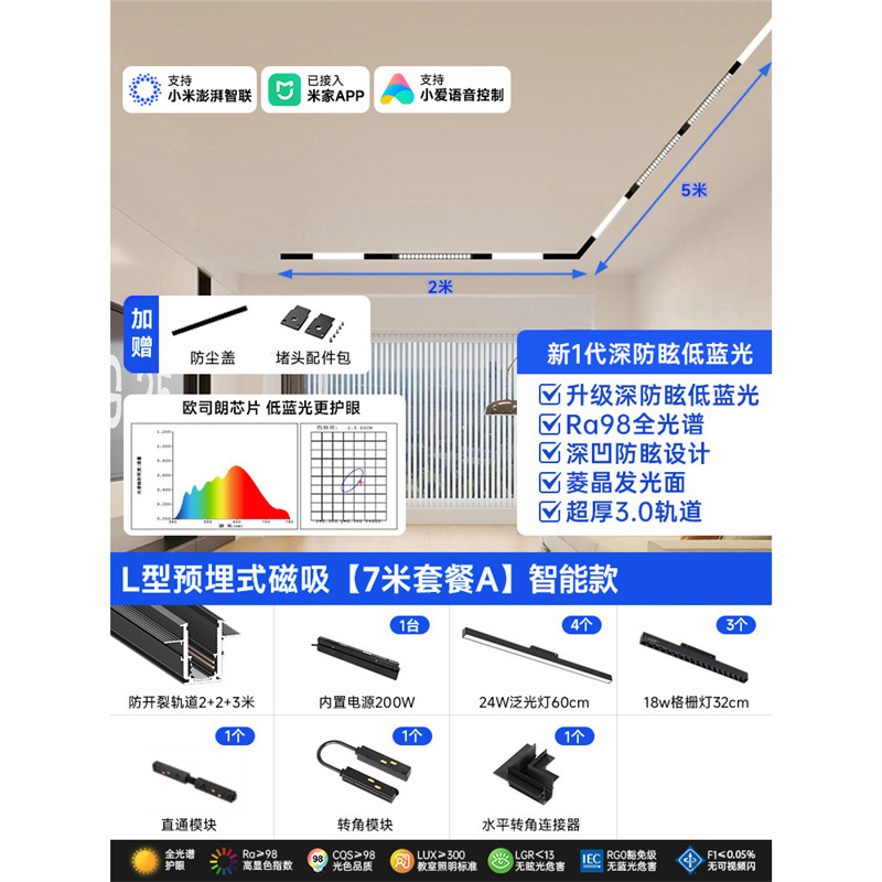 智能磁吸轨道灯预埋嵌入式套餐新款客厅无主灯照明适用米家app|undefined