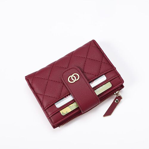 Overseas shopping new women's wallet solid color simple embroidery thread multi-card slot pu coin purse wallet cross-border wholesale