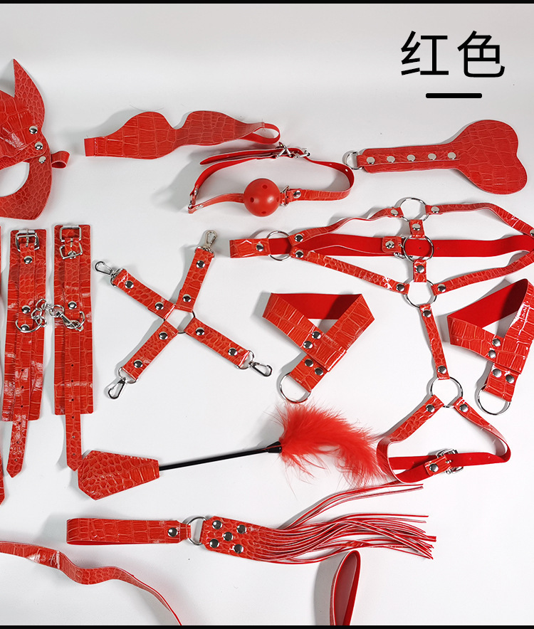 Jiuai SM Snake-Pattern Flocking 12-Piece Bondage Set with Hand and Foot Cuffs, Mouth Gag and Collar — detail image 23