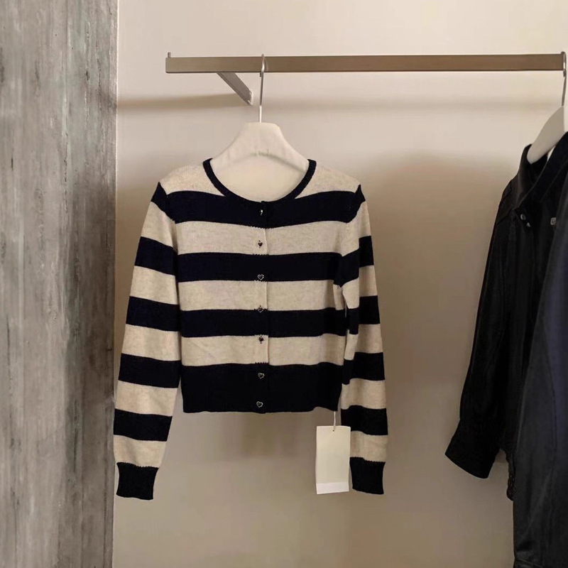 High-Quality Products from Imiss! Contains 10% Wool and 5 Rabbit Velvet! 2025 Autumn and Winter Versatile Stripesd Knitted Cardigan for Women
