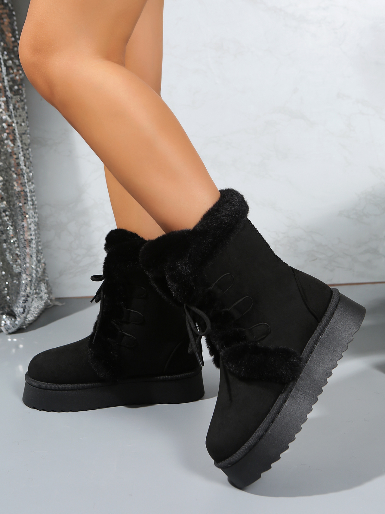 Damen Schneestiefel Mit Lammfellfutter Und Dicker Plateausohle_voghion.com