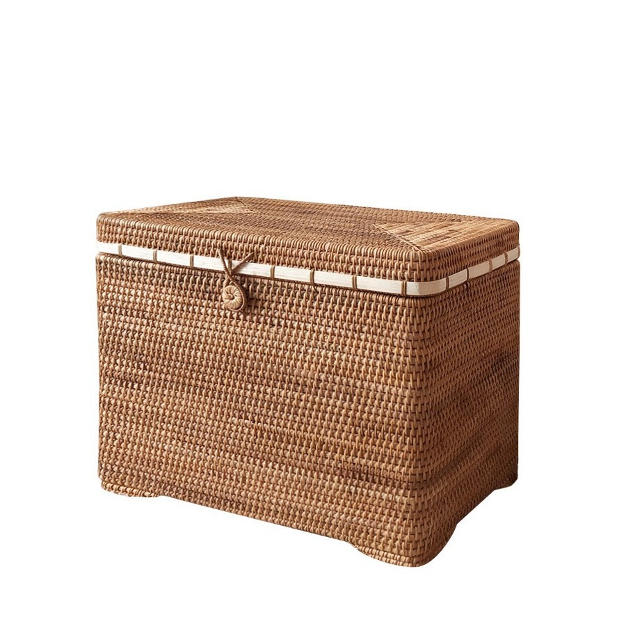 Handwoven Rattan Storage Basket With Lid And Inner Lining_voghion.com