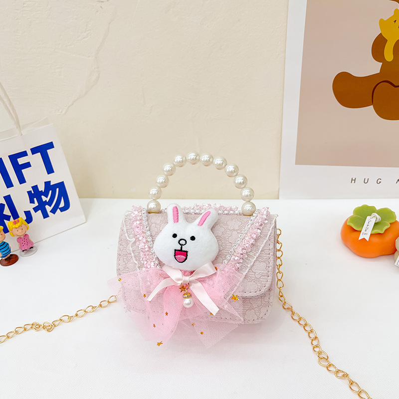 2023 nuevos niños de algodón y lino monedero niñas de viaje de compras elegante bolsa de mensajero de dibujos animados conejito bolsa de hombro