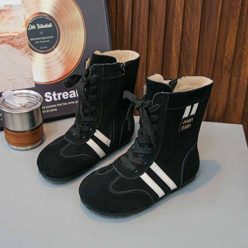 Korean Style Sporty Girls' Martin Boots, Flat Versatile Children's Boots, Autumn 2025 New Single Boots, Medium and Large Children's German Training Short Boots