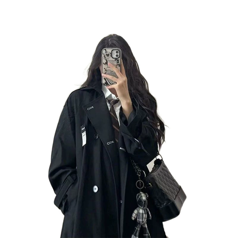 Осеннее длинное trench coat для студентов, до середины, корейский стиль, западный стиль