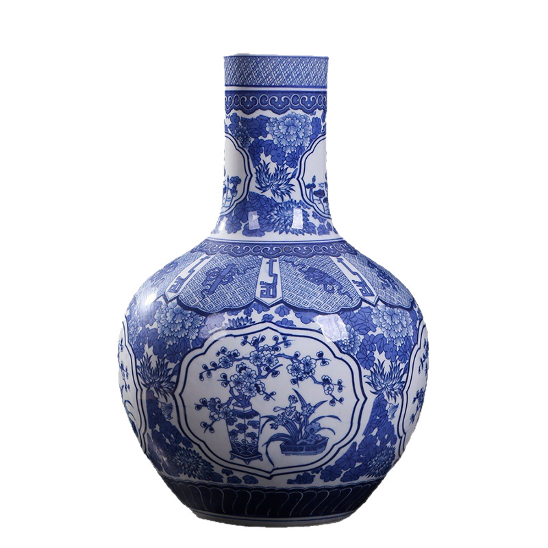 Flores azules grandes botellas de flores de cerámica Jingdezhen porcelana puerta de entrada decoración de la sala de estar