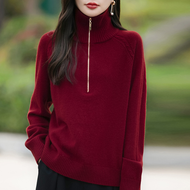 Autumn and winter new half zipper sweater ladies turtleneck pullover loose sweater fashion soft waxy long sleeve bottoming shirt wholesale Autumn and winter new half zipper sweater ladies turtleneck pullover loose sweater fashion soft waxy long sleeve bottoming shirt wholesale