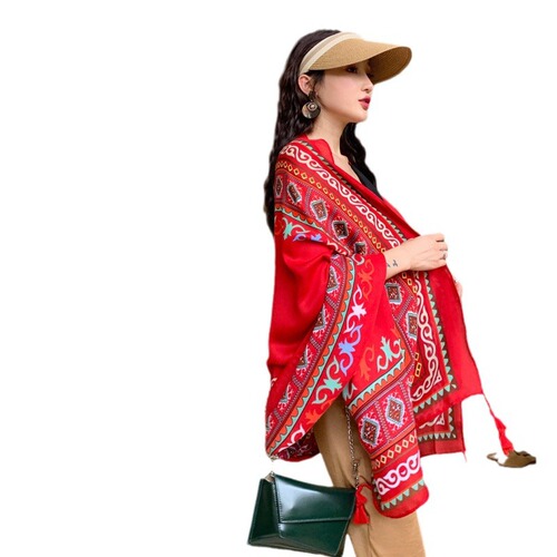 Ethnic style shawl scarf dual-use seaside sun protection beach silk scarf red large gauze scarf for women desert travel photo summer