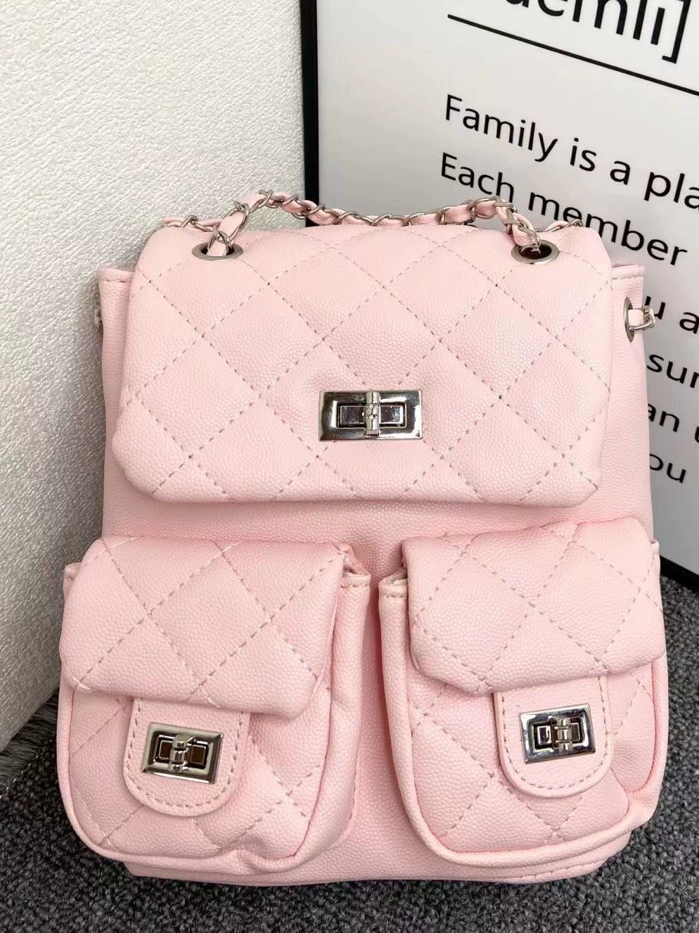 Cute backpack for leisure with diamond pattern, city style, Chanel style
