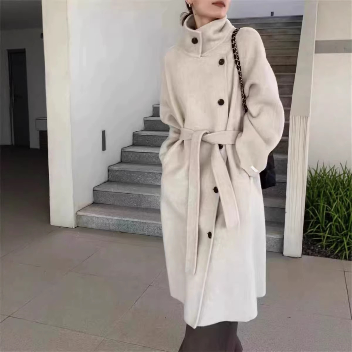 Peerless Enemy Honey Autumn and Winter New Double-Sided Wool Coat Long Stand Collar Woolen Jacket High-End Light Luxury Fashion