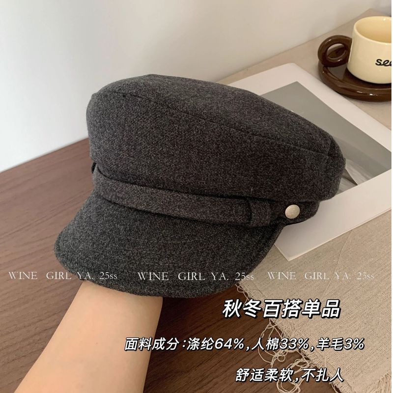 秋冬法式毛呢平顶八角帽百搭时尚复古海军风高级感画家帽报童帽|undefined