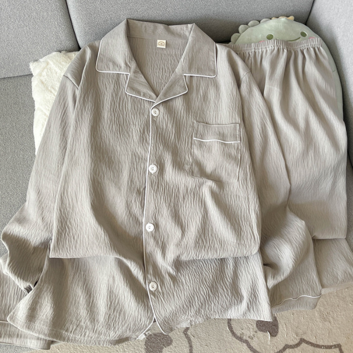 Primavera y otoño delgada pijamas de algodón nublado hombre ocio simple color sólido vestido en vivo conjunto de ropa de casa comercio exterior al por mayor