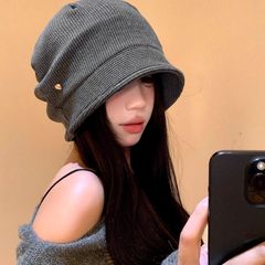 韩系灰色松弛堆堆帽冬季大头围显脸小套头冷帽高级感保暖包头帽子
