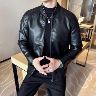 Autumn and Winter New Men's Leather Clothing Men's Slim-fit Korean Style Baseball Collar Leather Jacket Casual Coat Trendy cotton and thickening Top