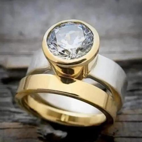 Elegant and Minimalist Retro Diamond Ring for Women, Lightweight Luxury Dual-Color Diamond-Embedded Simple Smooth Couple's Ring