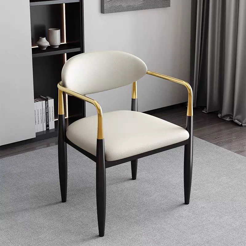 简约高级感轻奢主人椅超纤皮酒店餐椅家用茶台锈钢靠背椅子