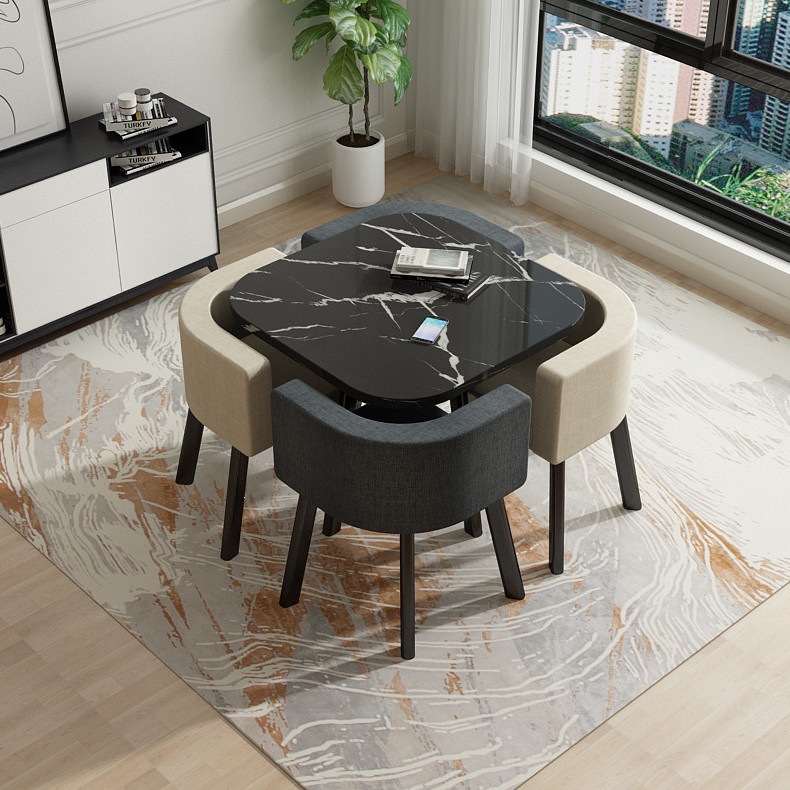 Black square table+four chair chairs (color remarks)