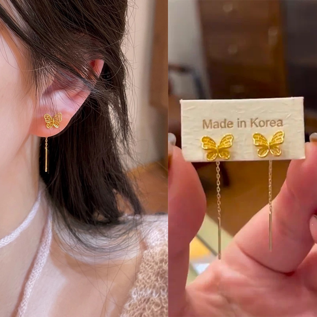 New Chinese Style Retro Gold Cut Out Butterfly Tassel Earrings Niche Design Sense of Design Accessible Luxury Earrings