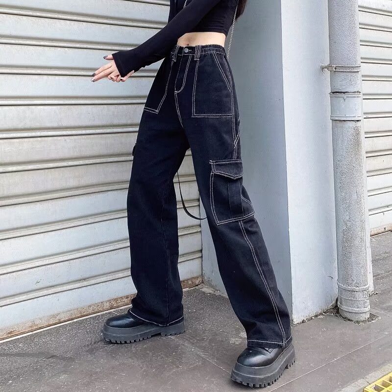Vaqueros mujer cintura alta estilo workwear pantalón recto denim_voghion.com
