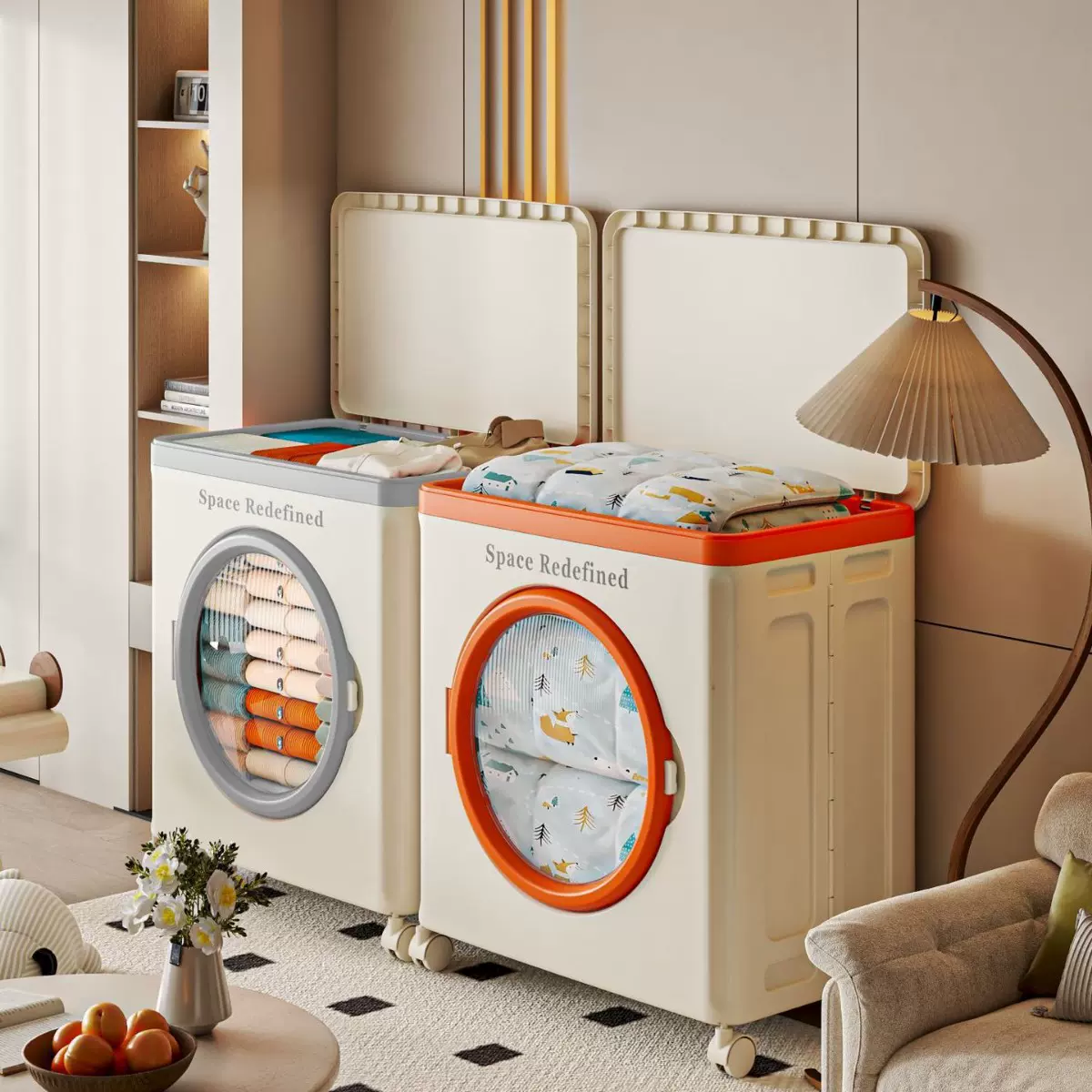 收纳箱衣服柜透明带盖盒子超大容量整理杂物塑料玩具折叠带滑轮