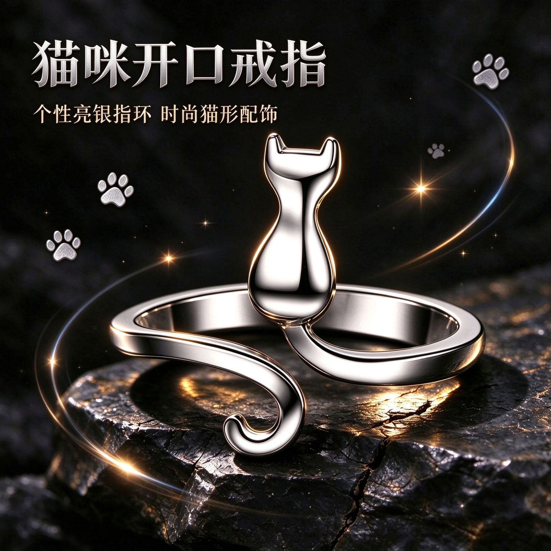 Cross-Border Popular Cat-Shaped Open Ring Crochet Accessories with Thread, Knitted Tail Ring Jewelry, Factory Wholesale