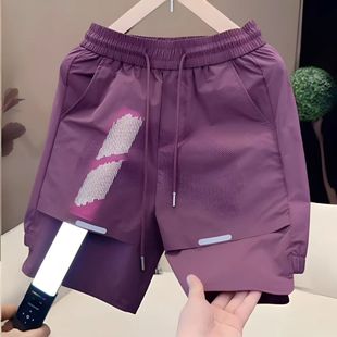 Summer New Trendy Brand Spliced ​​Mesh Casual Shorts for Men, Loose, Versatile, Breathable Ice Silk Sports Quick-Drying Five-Point Pants